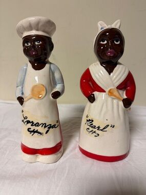 Rare Vintage Black Americana Salt & Pepper Shakers made in Japan Pearl & Loranza
